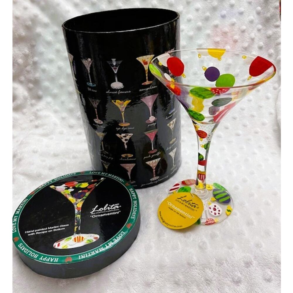 Lolita Ornamentini Hand-painted Martini Glass Santa Barbara Design Studio -NIB
